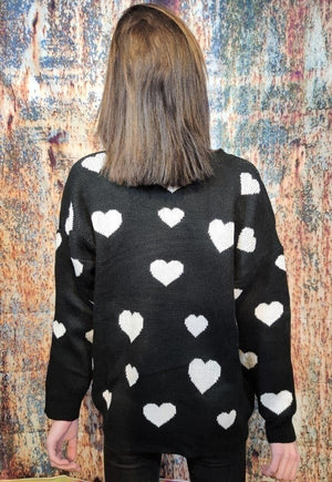 Heart knitwear sweater love knitted jumper in black white