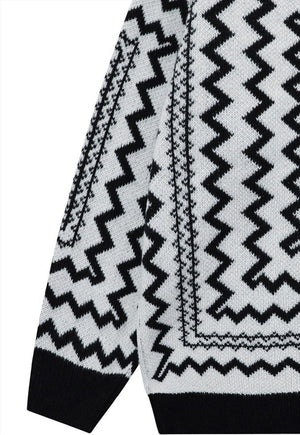 Geometric sweater knit retro stripe jumper zigzag top white
