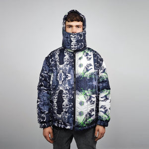 Zombie print jacket horror fan bomber reversible creepy punk college varsity detachable sleeves handmade gothic puffer hooded festival coat