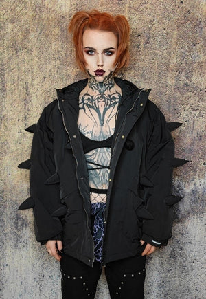 Spike bomber grunge jacket horn puffer punk coat in black