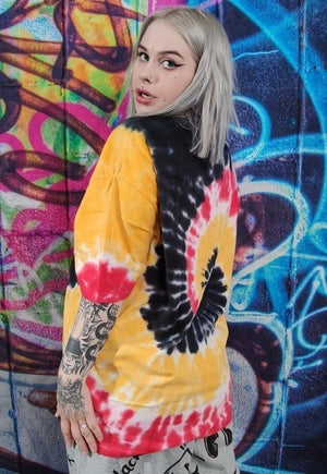 Tie-dye print tee Mandala t-shirt rainbow top yellow black