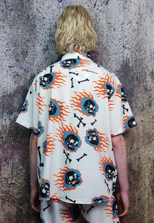 Skull sports set skeleton bones pattern shirt & shorts combo