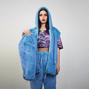 Chameleon faux fur jacket blue luminous fleece color changing bomber psychedelic pullover detachable sleeves handmade rave festival overcoat