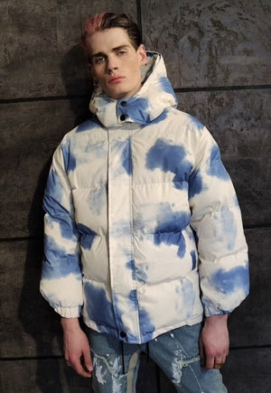Clouds print bomber tie-dye rainbow sky puffer jacket blue