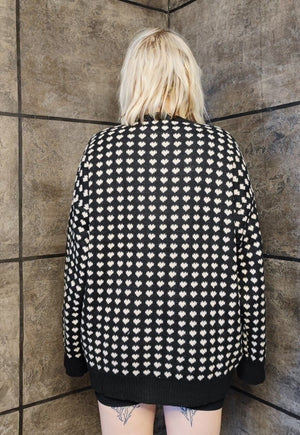 Retro heart sweater vintage pattern jumper 80s top in black