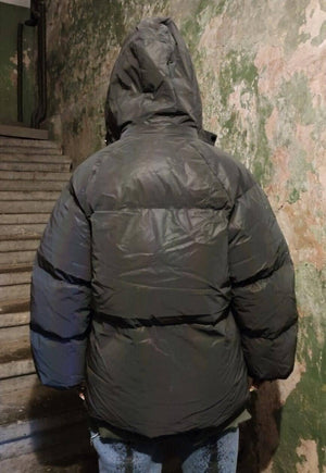 Reflective winter bomber luminous puffer jacket in grey