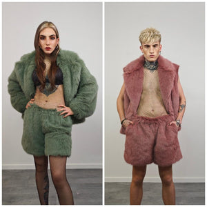 Gray faux fur joggers ski pants shaggy trousers mountain trip bottoms fuzzy winter festival overalls rave fit jumpsuit carnival fleece set