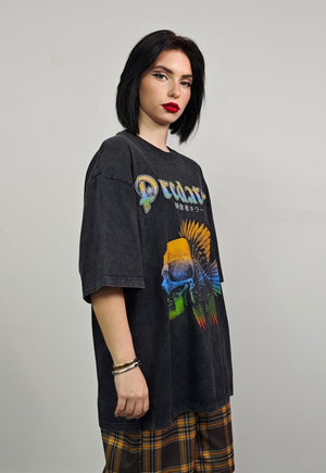 Fish bone t-shirt predator slogan tee retro top vintage grey