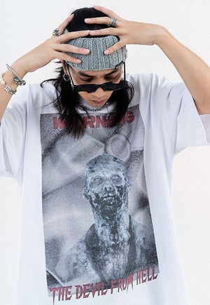 Zombie print t-shirt walking dead retro tee in white