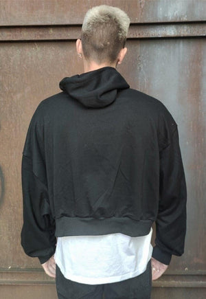 Cropped baggy hoodie two sided zip finish wide hooded top