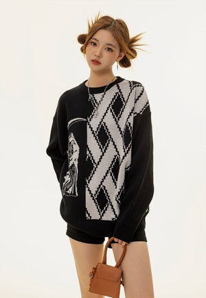 Grim reaper sweater knitted retro Gothic pattern jumper