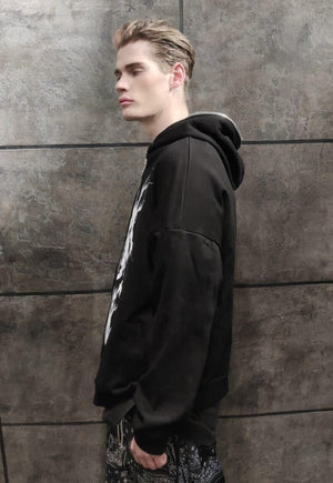 Graffiti hoodie Gothic raver pullover y2k zipper top black