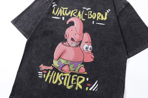 Funny anime t-shirt monster print tee Japanese cartoon top in vintage grey