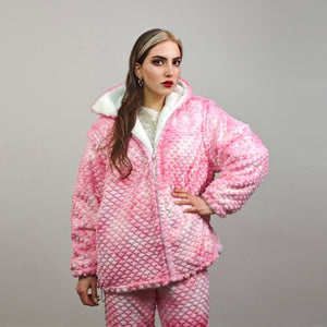 Pink mermaid joggers tiedye fleece pants fauxfur trousers retro geometric overalls detachable fluffy bottoms golden festival set rave outfit