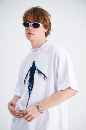 Cyber human t-shirt psychedelic top futuristic tee in white