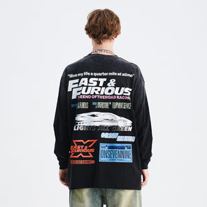 Fast & furious slogan jumper long sleeve motorsports jumper racing t-shirt in black