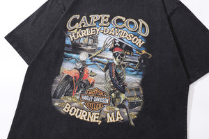 Vintage Harley Davidson t-shirt pirate print tee retro racing top in grey