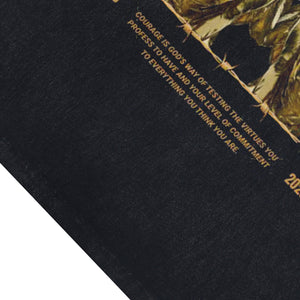 Ancient cartoon sleeveless t-shirt Greek surfer vest hollow slogan tank top in acid wash black