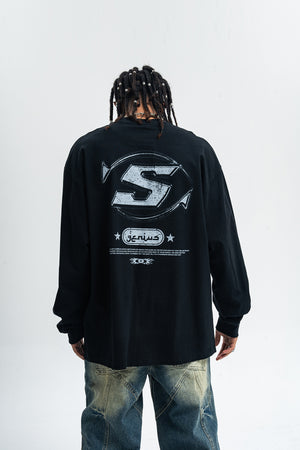 Genius slogan jumper 00s grunge long sleeve top skater t-shirt in black