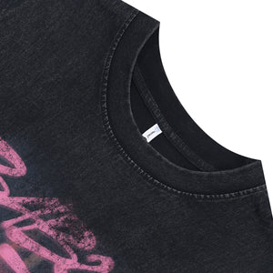 Racing car sleeveless t-shirt retro motorsports surfer vest sports print tank top in acid wash black