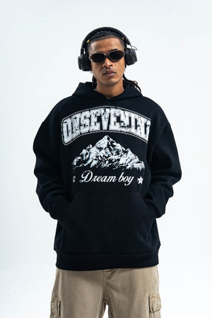 Dream boy slogan hoodie mountain print pullover retro landcape poster jumper in brown