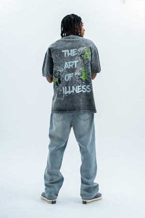 Flame t-shirt skeleton print tee grunge monster top skull jumper in Grey