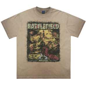 Battlefield slogan t-shirt military top retro game tee in cream