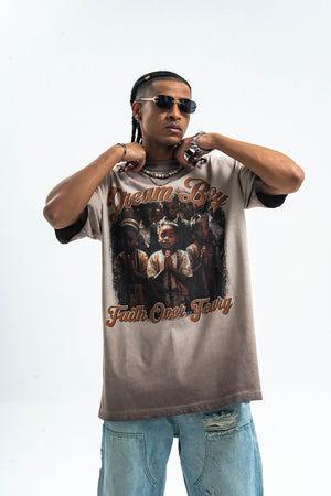 Grunge rapper t-shirt retro hip-hop tee saint slogan top in grey