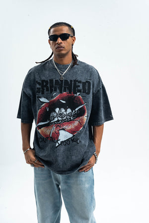 Grillz t-shirt mouth print top grunge hip-hop tee rapper jumper in purple