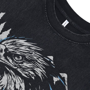 Eagle print sleeveless t-shirt 80s pattern surfer vest retro bird cartoon tank top in acid wash black