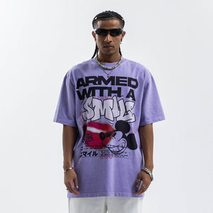 Graffiti t-shirt mouse print top grunge cartoon tee skater jumper in pink