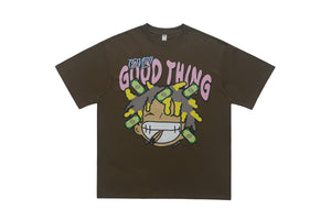 Hip-hop t-shirt rapper top money print tee Brown