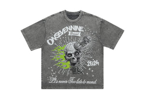 Flame t-shirt skeleton print tee grunge monster top skull jumper in Grey
