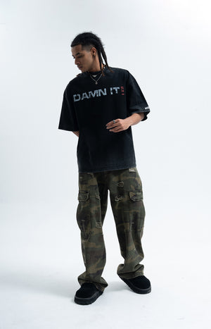 Damn it slogan t-shirt funky tee retro 00s top in black