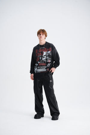 80s punk jumper long sleeve mohawk print top spiky hair t-shirt in black