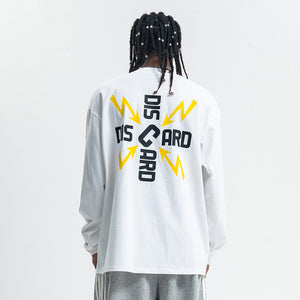 Discard slogan jumper long sleeve grunge t-shirt thunder print top in black