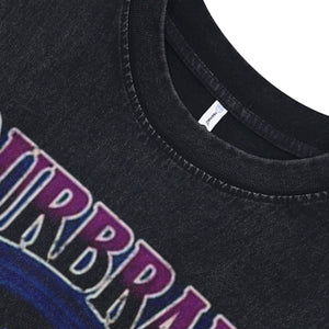 Landcape print sleeveless t-shirt retro psychedelic surfer vest 80s fantasy tank top in acid wash black