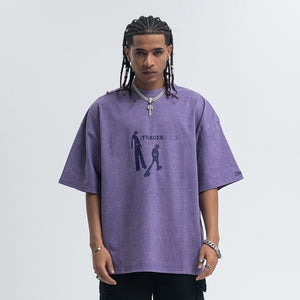 Punk print t-shirt mohawk top spiky hair tee in Purple