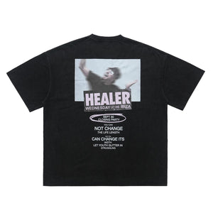 Ibiza t-shirt healer slogan top grunge raver tee retro party jumper in black