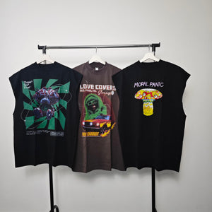 Psychedelic sleeveless t-shirt tank top surfer vest vintage wash sample sale 3 for 2