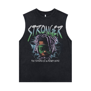Future vintage sleeveless t-shirt gansgter surfer vest retro rapper tank top in acid wash black