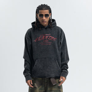 Palm print hoodie vintage hip-hop pullover retro gangster top tattoo print jumper in acid grey