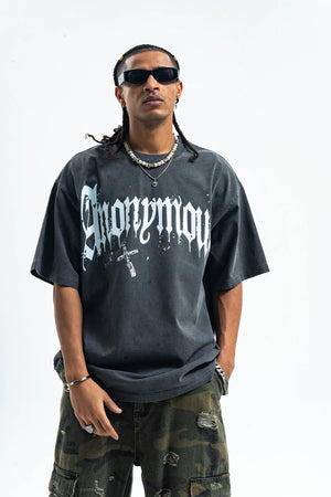 Anonymous t-shirt slogan top cross print tee in black