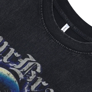 Unicorn print sleeveless t-shirt retro cartoon surfer vest 90s fantasy tank top in acid wash black