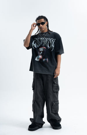 Creepy mask t-shirt scary movie top horror tee retro jumper in grey