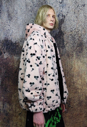 Floral fleece jacket handmade detachable fluffy puffer pink