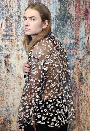 Transparent shirt daisy patterned seethrough blouse mesh top