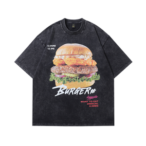 Burger print t-shirt fast food tee Y2k grunge mcdonalds top in vintage grey