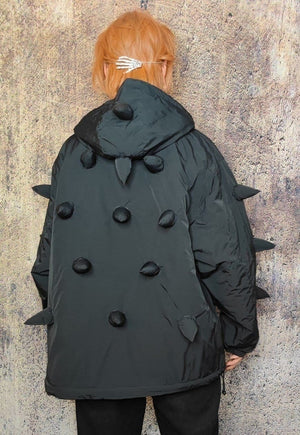 Spike bomber grunge jacket horn puffer punk coat in black