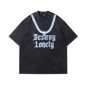 Chain print t-shirt gangster tee Y2k rapper top in vintage grey